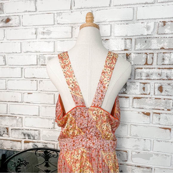 Harlyn Pink Yellow Floral Tiered Ruffle Side Cutout Sleeveless Maxi Dress XL - Picture 6 of 9